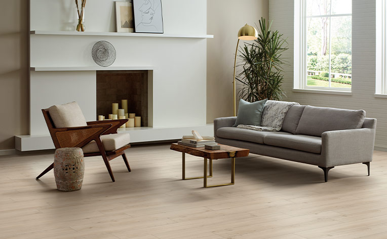 light toned luxury vinyl plank flooring in living room